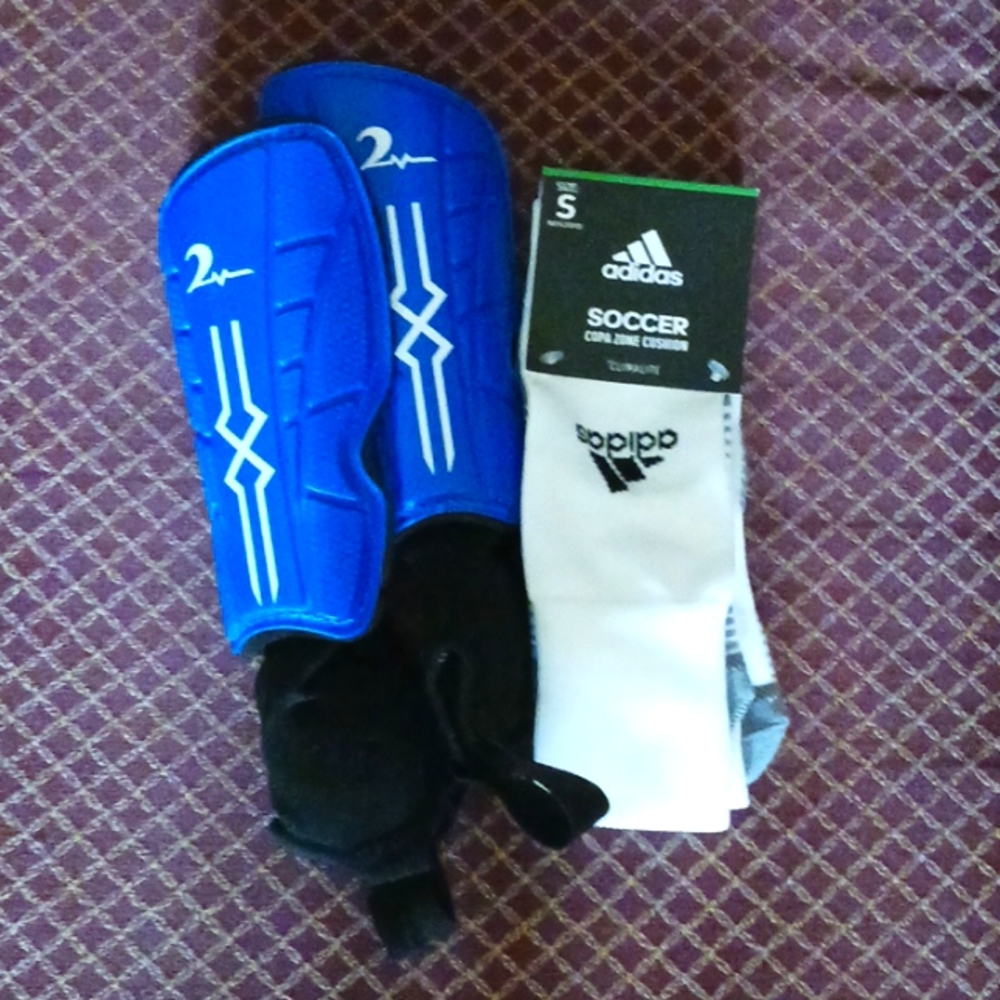Boys Soccor Shin Gaurds and Addias Scoccer Knee Socks